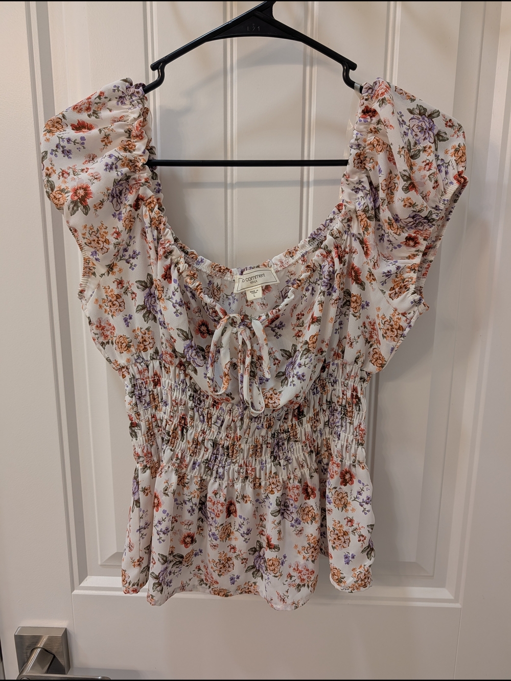 cupcakes and cashmere Cream Floral Smocked Peplum Blouse